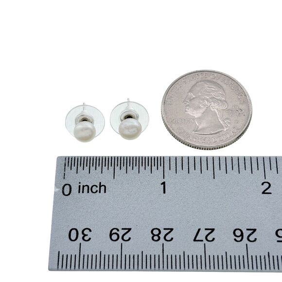 Vintage Sterling Silver 925 White Faux Pearl Stud Earrings - Picture 2 of 3